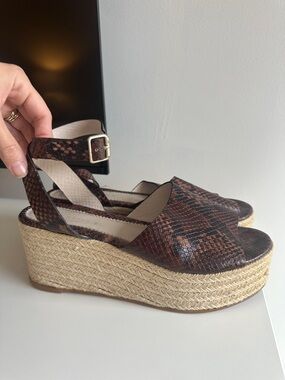 Zara Brown‎ Snake Print Platform Sandals